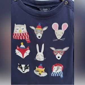 Joules Girls Navy Peplum Shirt Top with Forest Friends Applique - Size 4Y